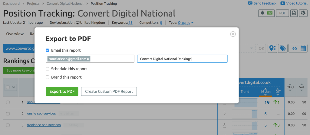 Sending keyword reports